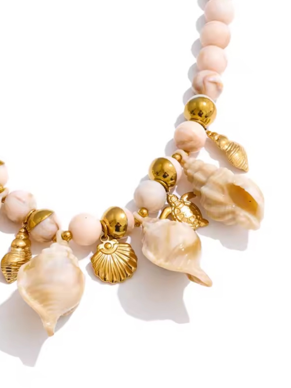 Coastel Cream Gold Shell Charm Beaded Necklace - Picture 10 of 12